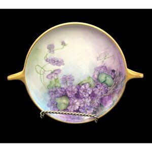 Antique Rosenthal Selb Bavaria Hand Painted Porcelain Dish W/ Handles Purple Lil